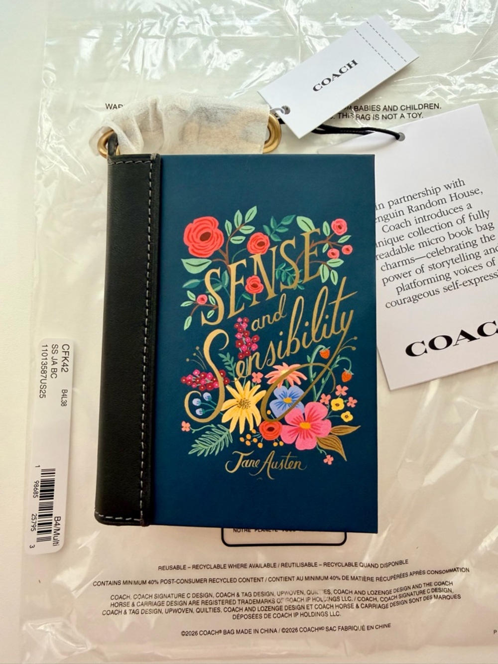 COACH Sense and Sensibility by Jane Austen Mini Book Bag Charm CFK42 NWT